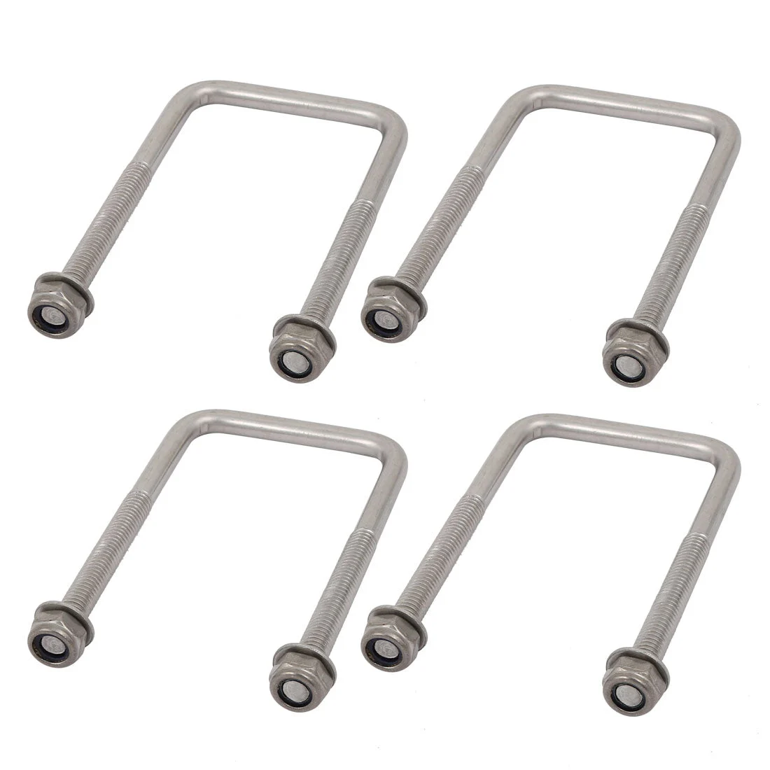M6 Thread 40mm Inner Width 304 Stainless Steel Square U Bolt Silver Tone 4pcs