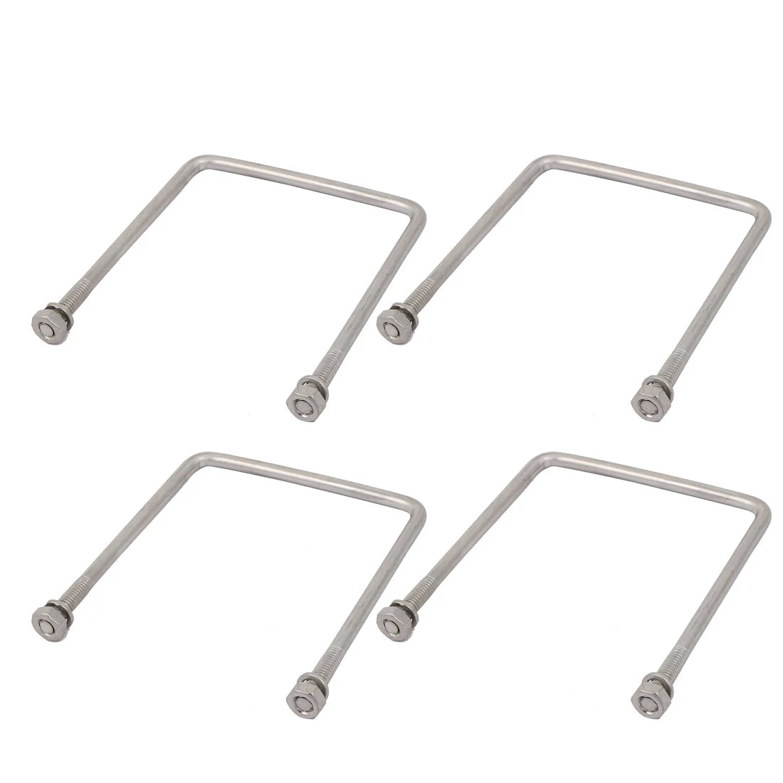 M4 Thread 50mm Inner Width 304 Stainless Steel Square U Bolt Silver Tone 4pcs