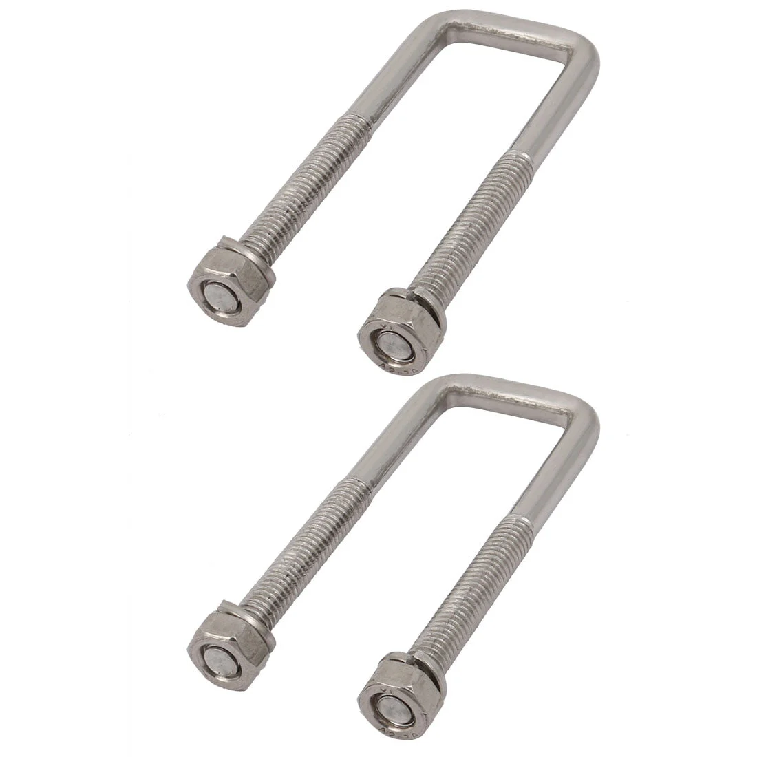 M6 Thread 20mm Inner Width 304 Stainless Steel Square U Bolt Silver Tone 2pcs