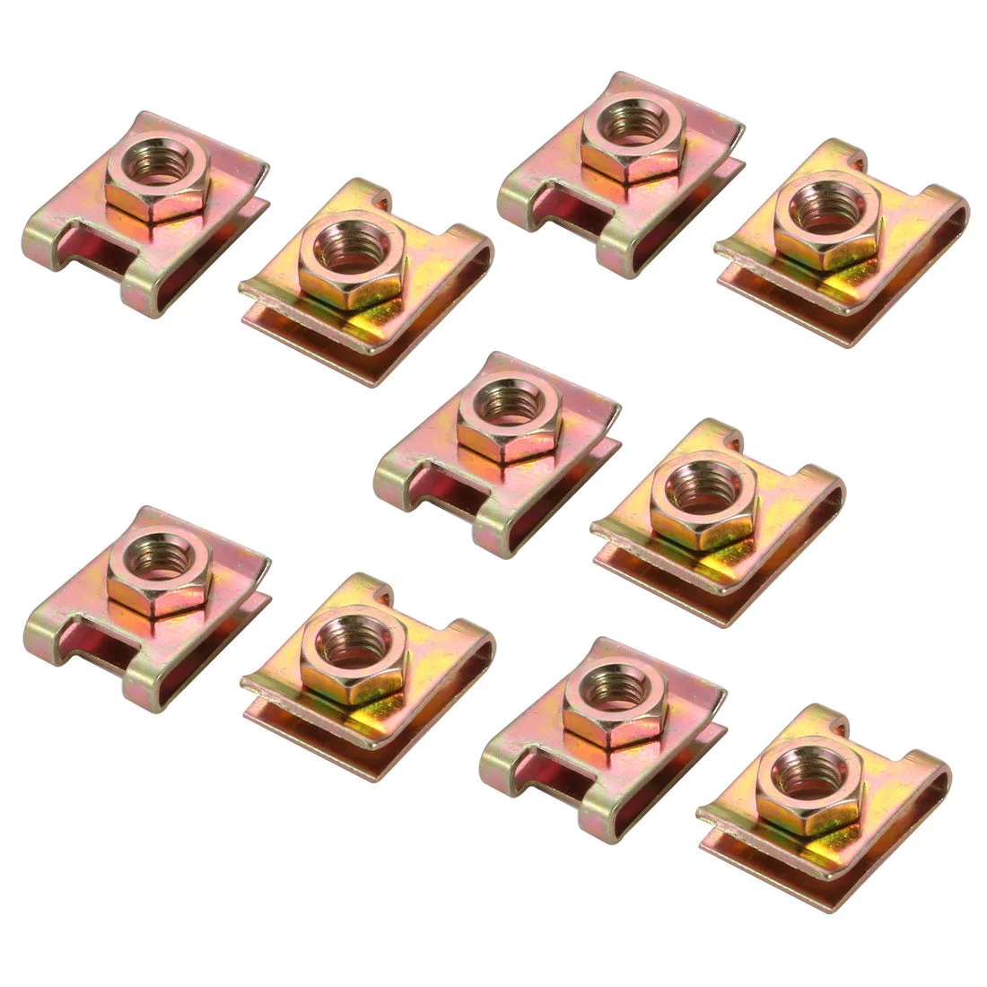 10pcs M6 Thread Size 65Mn Steel Zinc Plated Extruded U Nut Brass Tone 20mmx16mm