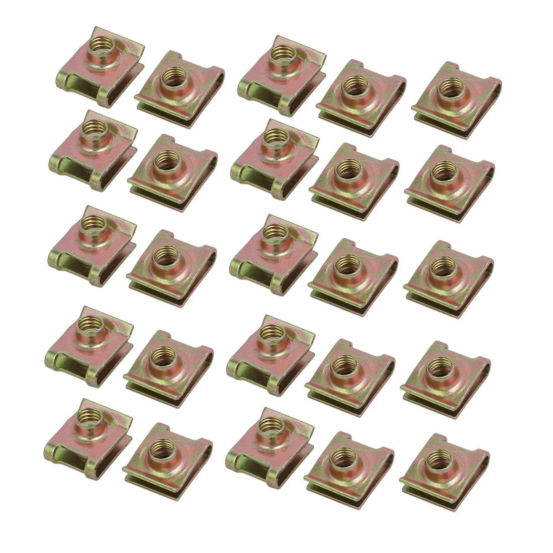 Fit M6 Screw 65Mn Steel Zinc Plated U Nut Brass Tone 18mm x 14mm 25pcs