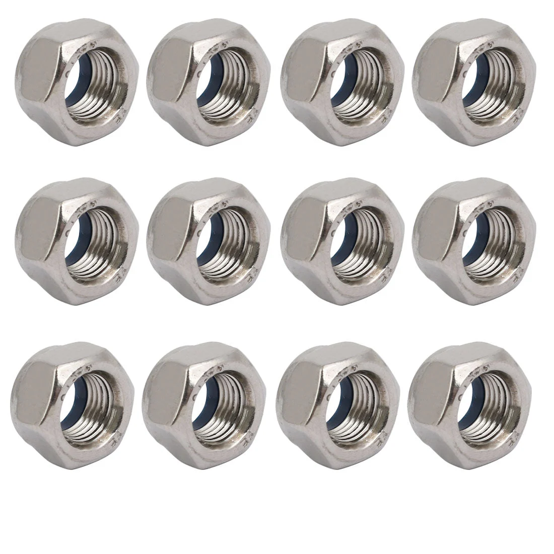 12pcs M12 x 1.25mm Pitch Metric Fine Thread 304 Stainless Steel Hex Lock Nuts