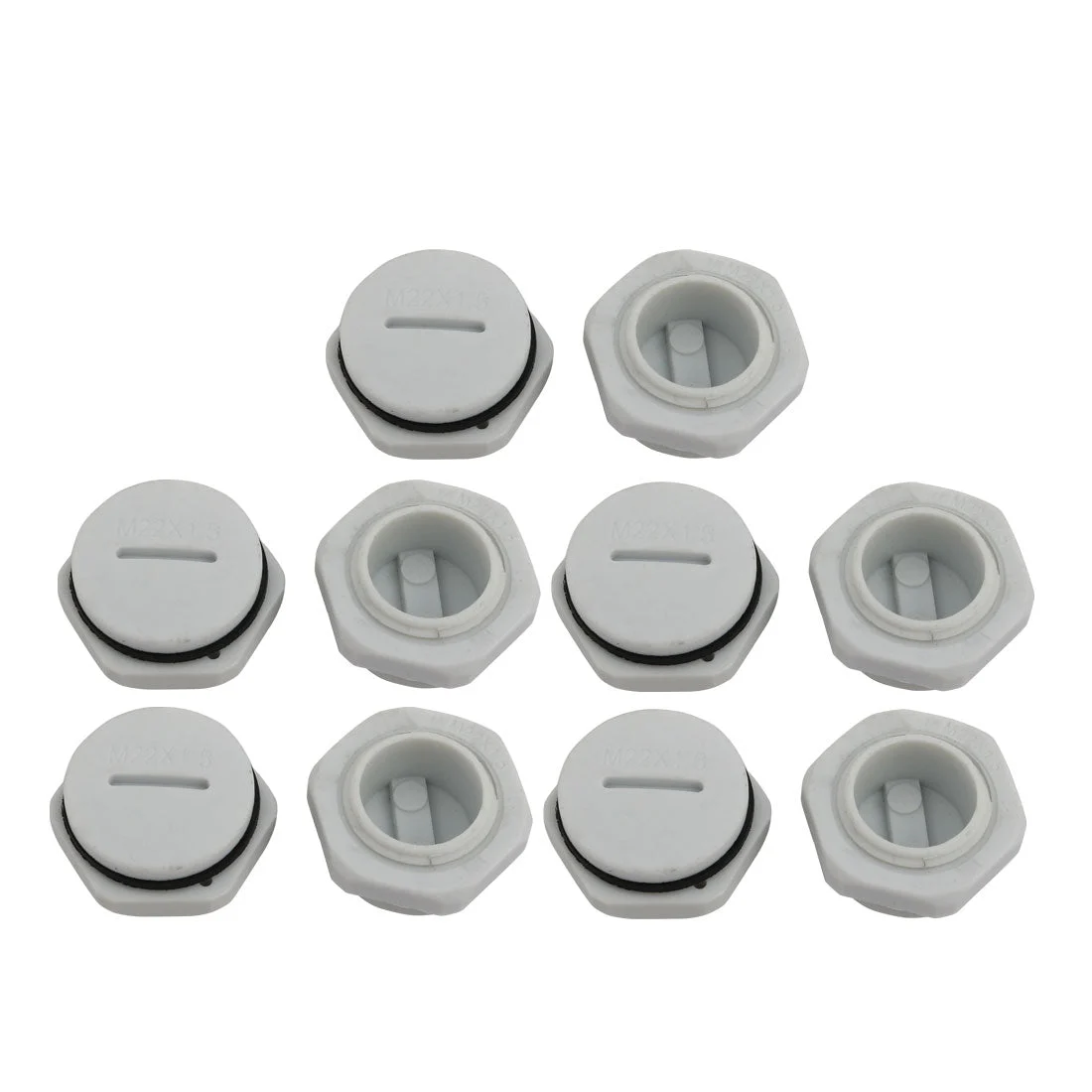 10Pc GLW-M22 Nylon Threaded Cable Gland Cap Round Screw-in Cover Gray w Washer