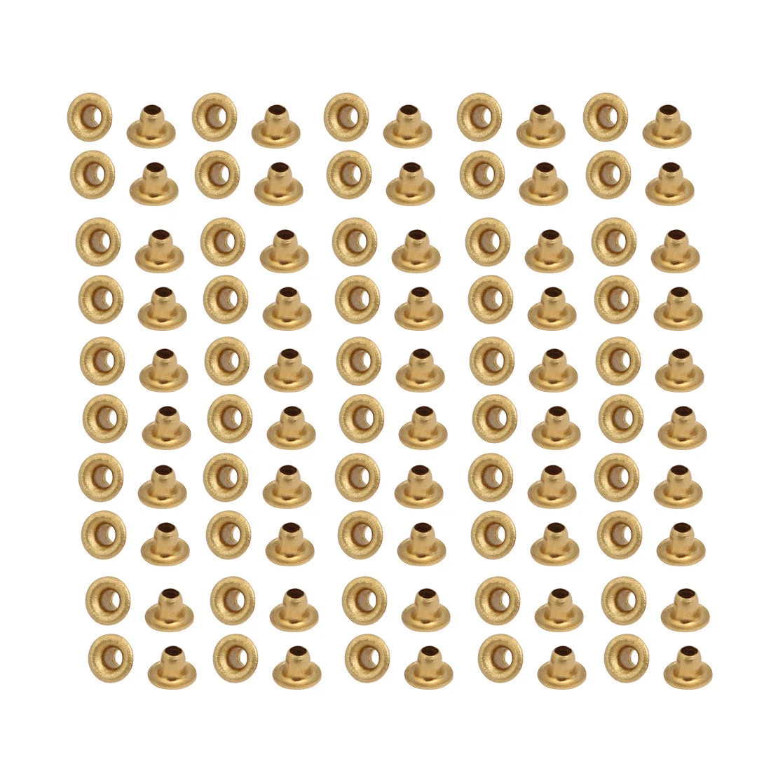 100pcs M2x2mm Brass Plated Metal Hollow Eyelets Rivets Gold Tone