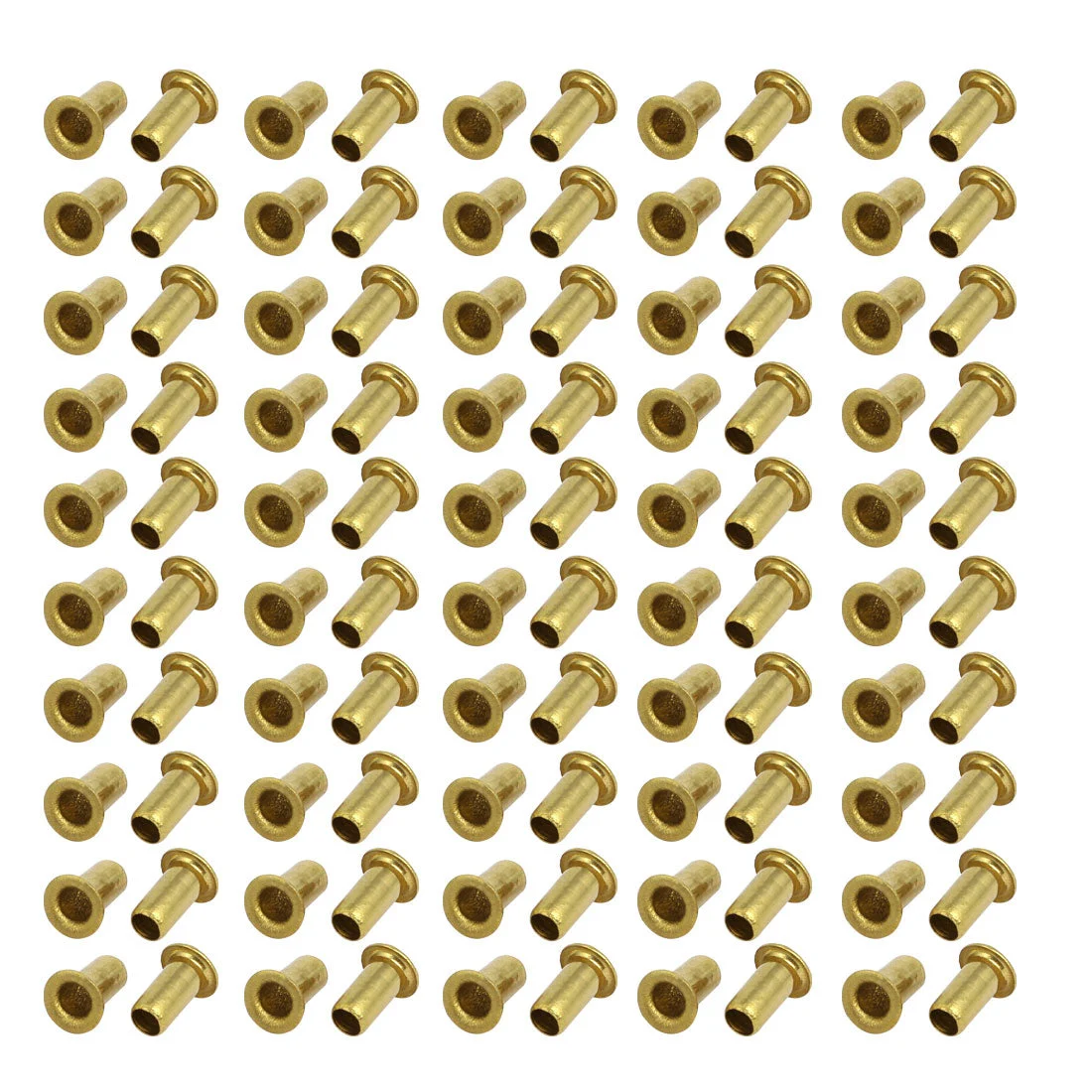 100pcs M4 x 8mm Brass Plated Metal Hollow Eyelets Rivets Gold Tone