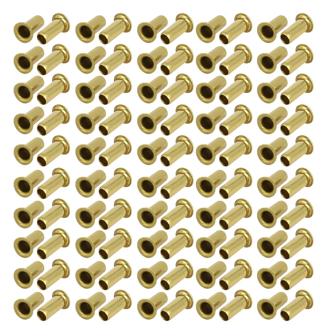 100pcs M5 x 12mm Brass Plated Metal Hollow Eyelets Rivets Gold Tone
