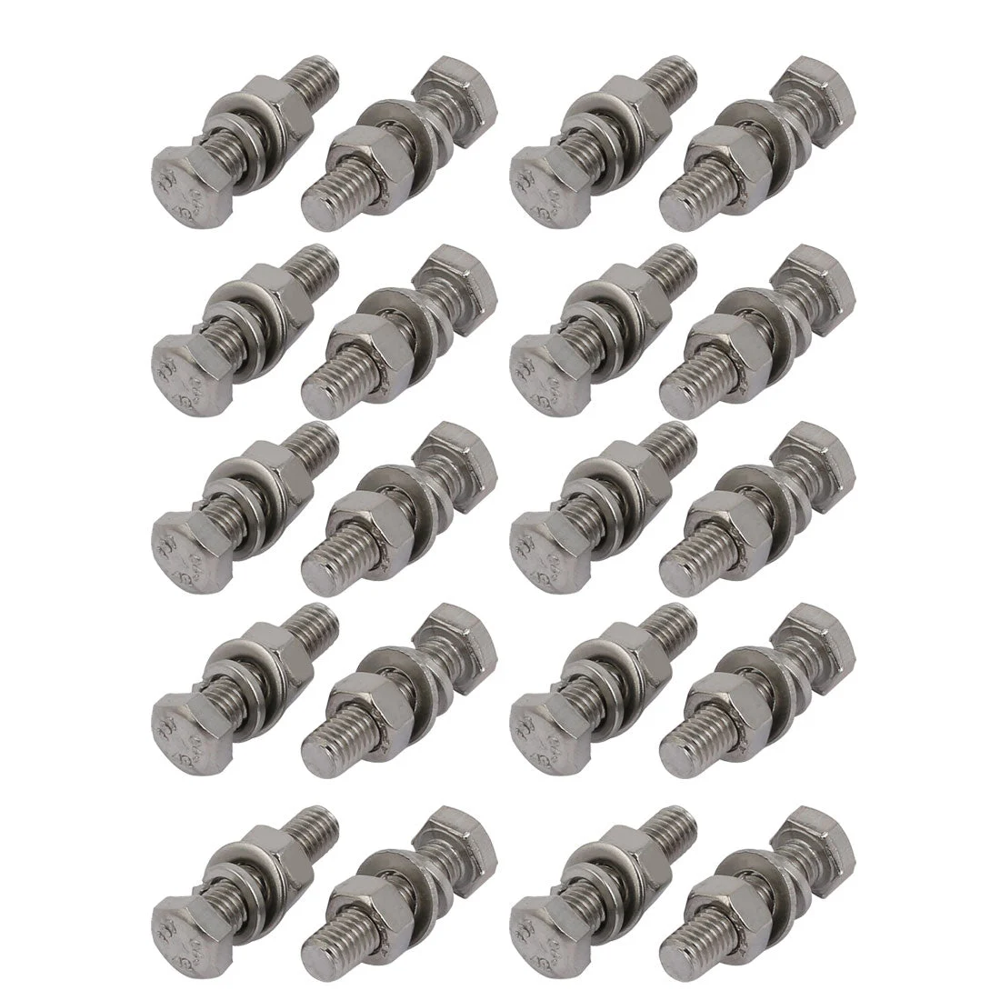 20pcs 304 Stainless Steel M5x20mm Hex Bolts w Nuts and Washers Assortment Kit