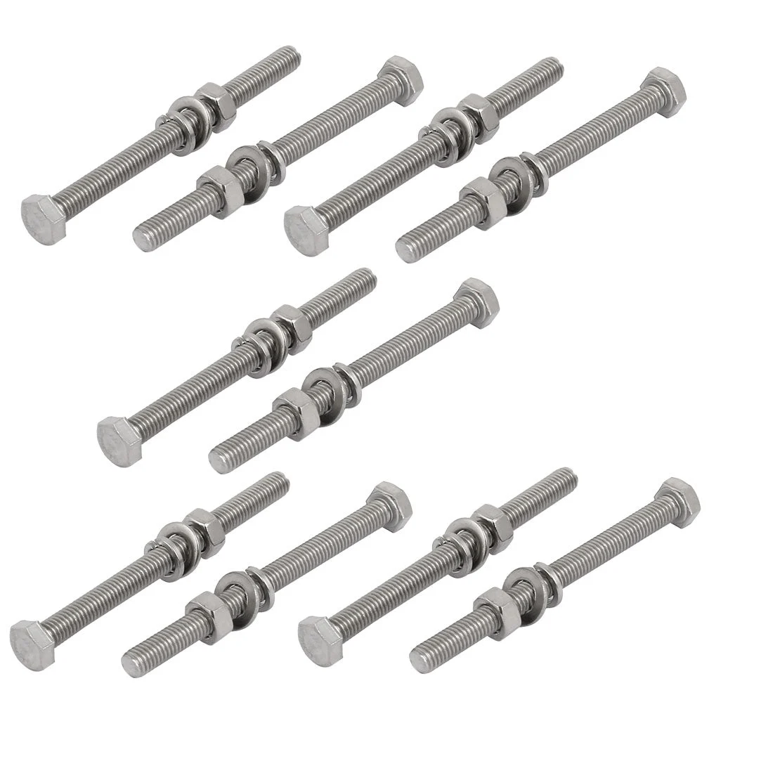 10pcs 304 Stainless Steel M5x60mm Hex Bolts w Nuts and Washers Assortment Kit