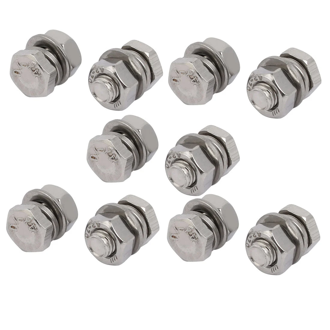 10pcs 304 Stainless Steel M6x12mm Hex Bolts w Nuts and Washers Assortment Kit