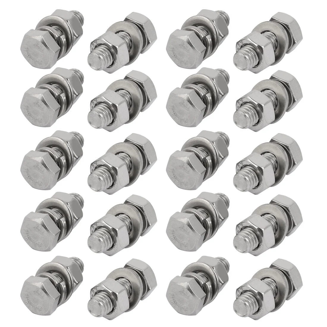 20pcs 304 Stainless Steel M6x16mm Hex Bolts w Nuts and Washers Assortment Kit