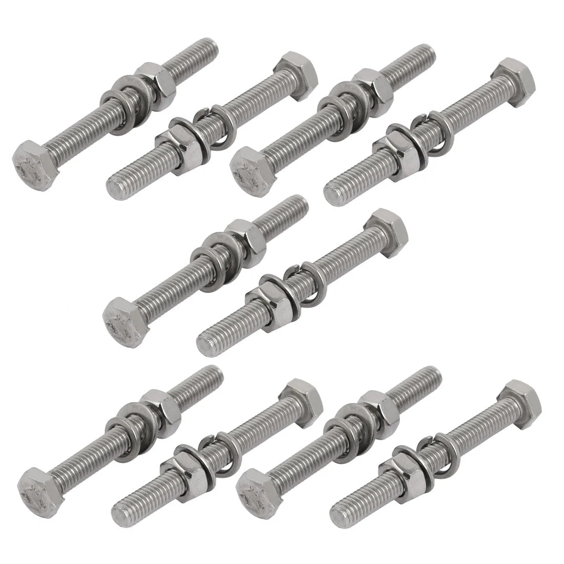 10pcs 304 Stainless Steel M6x60mm Hex Bolts w Nuts and Washers Assortment Kit