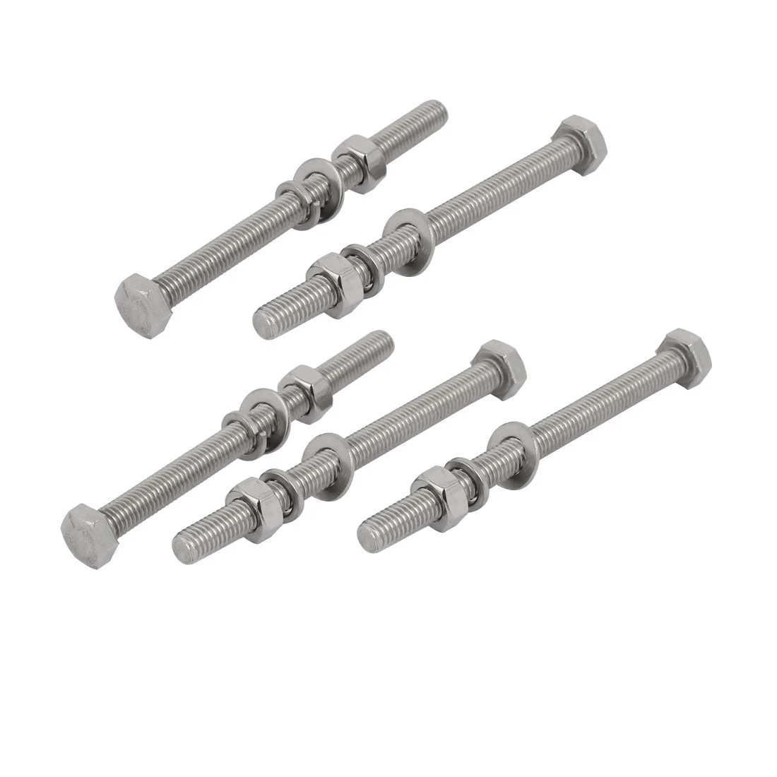 5 Set M8x100mm 304 Stainless Steel Hex Bolts w Nuts and Washers Assortment Kit
