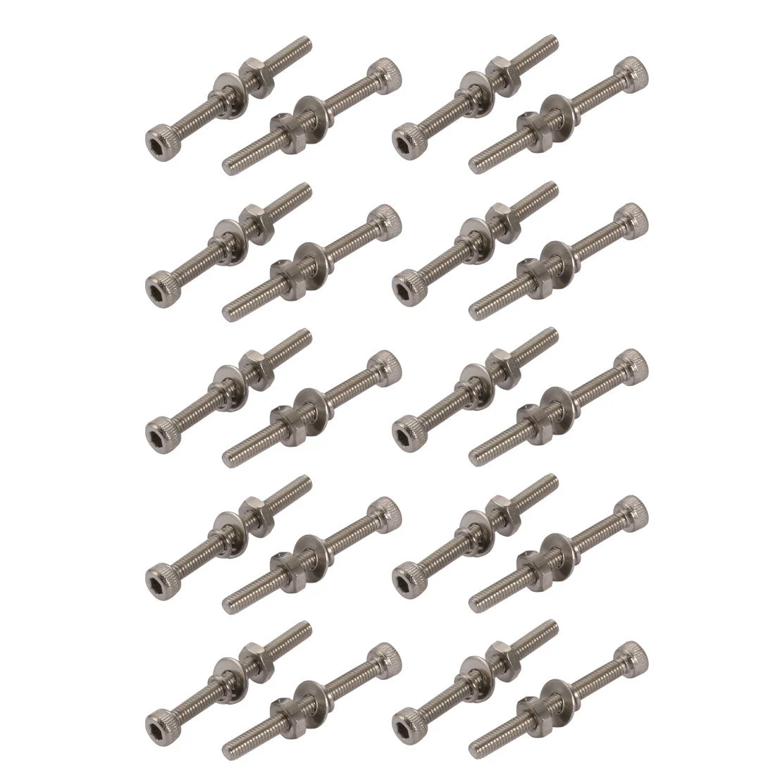 20pcs M2.5x25mm 304 Stainless Steel Knurled Hex Socket Head Bolts w Nut Washer