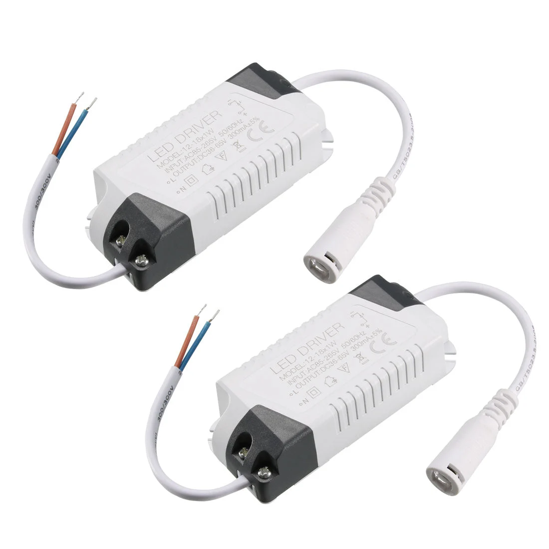 12-18W Constant Current 300mA High Power LED Driver AC 85-265V Output 36-65V DC Connector External Power Supply LED Ceiling Lamp Transformer 2Pcs