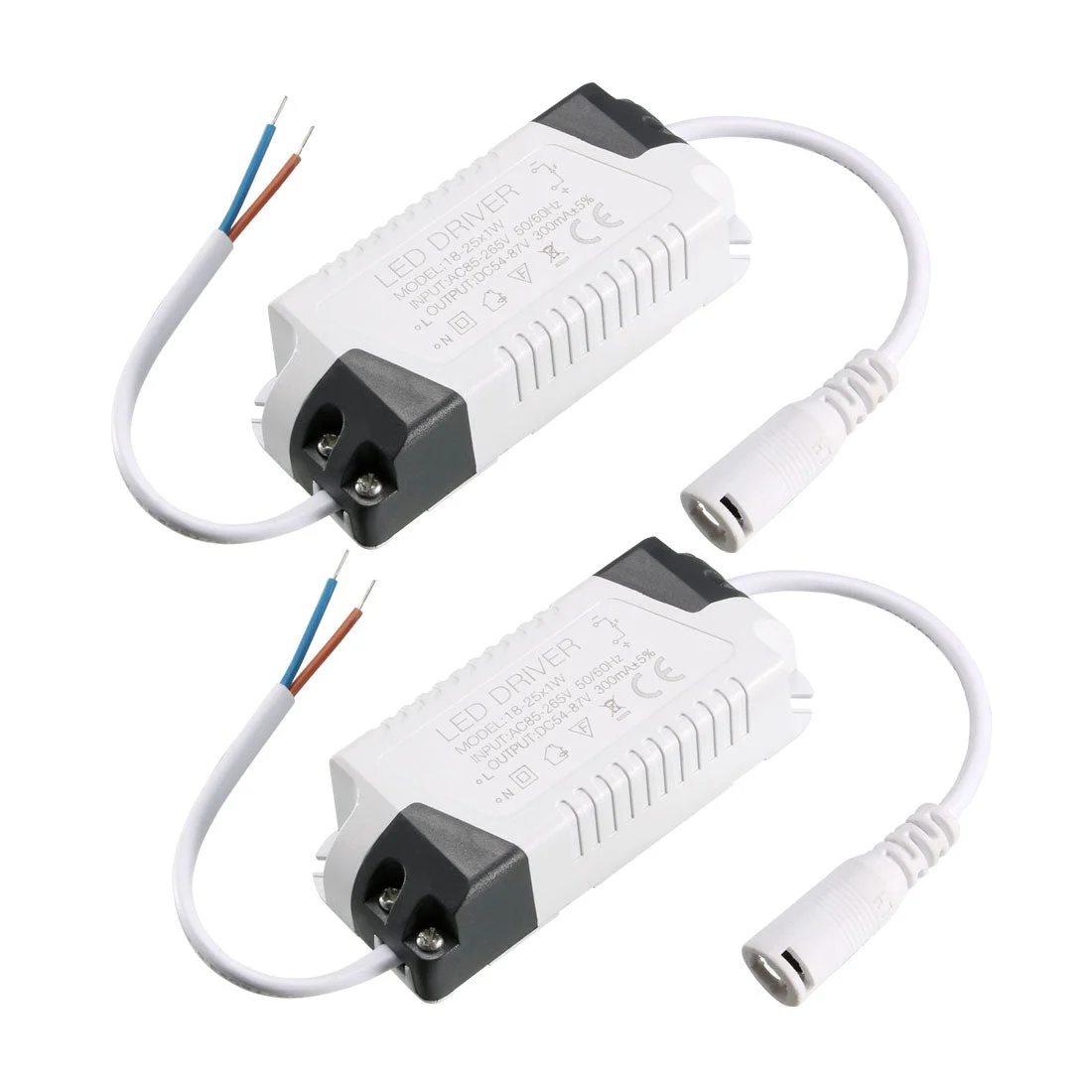 18-25W Constant Current 300mA High Power LED Driver AC 85-265V Output 54-87V DC Connector External Power Supply LED Ceiling Lamp Transformer 2Pcs