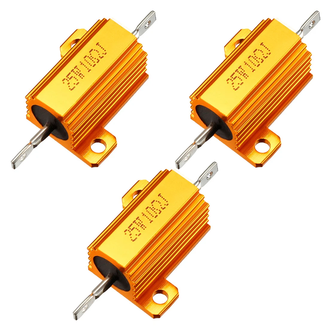 25W 10 Ohm 5% Aluminum Housing Resistor Screw Chassis Mounted Aluminum Case Wirewound Resistor Load Resistors Gold Tone 3 pcs