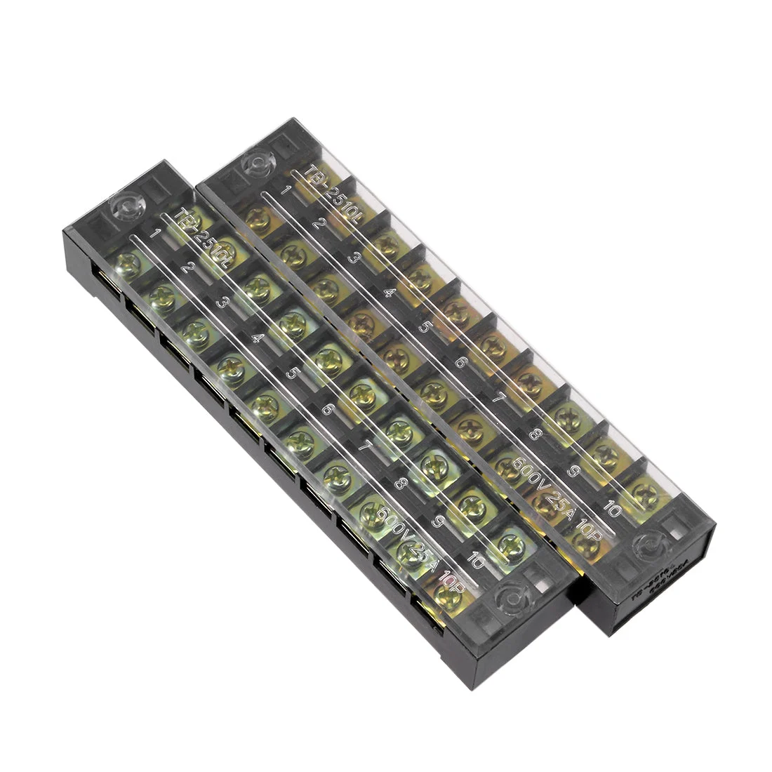 2 Pcs 10 Positions Dual Rows 600V 25A Cable Barrier Block Terminal Strip TB-2510L