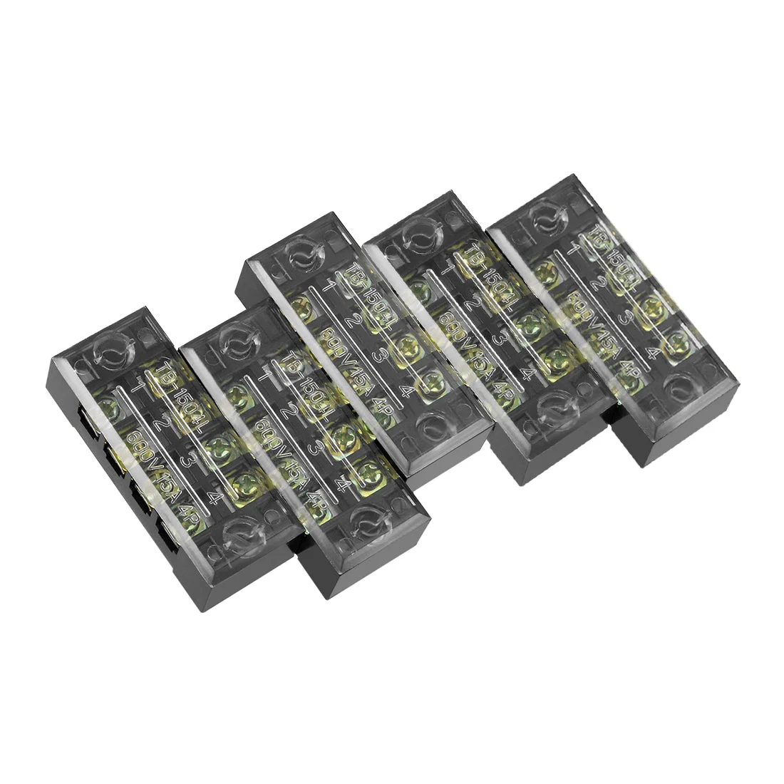 5 Pcs 4 Positions Dual Rows 600V 15A Cable Barrier Block Terminal Strip TB-1504L