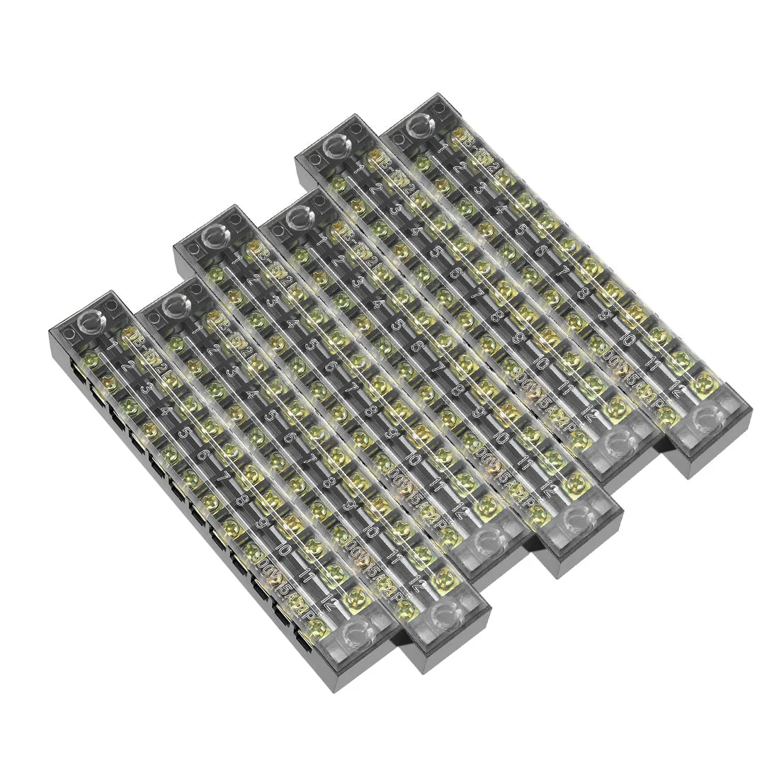6 Pcs 12 Positions Dual Rows 600V 15A Wire Barrier Block Terminal Strip TB-1512L
