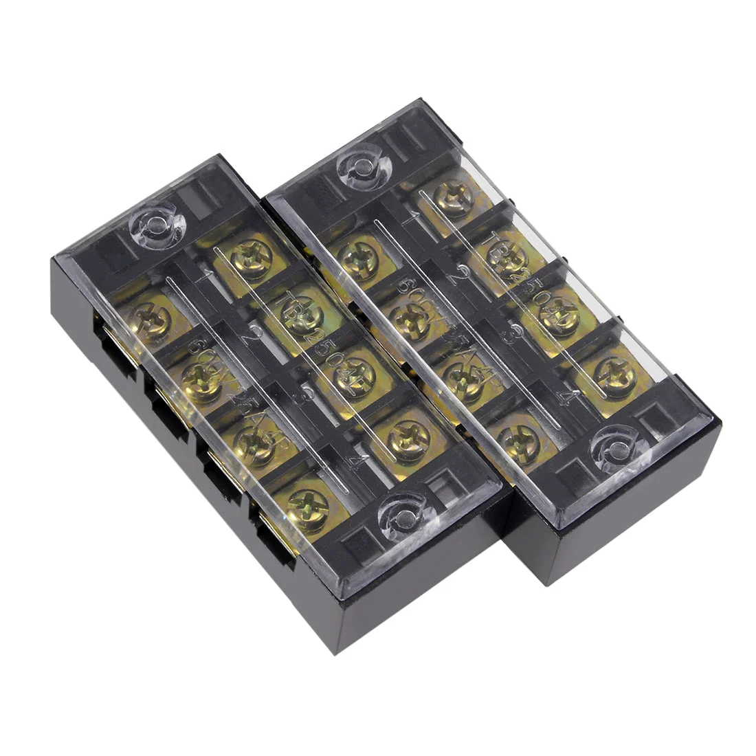 2 Pcs Dual Rows 4 Positions 600V 25A Wire Barrier Block Terminal Strip TB-2504L