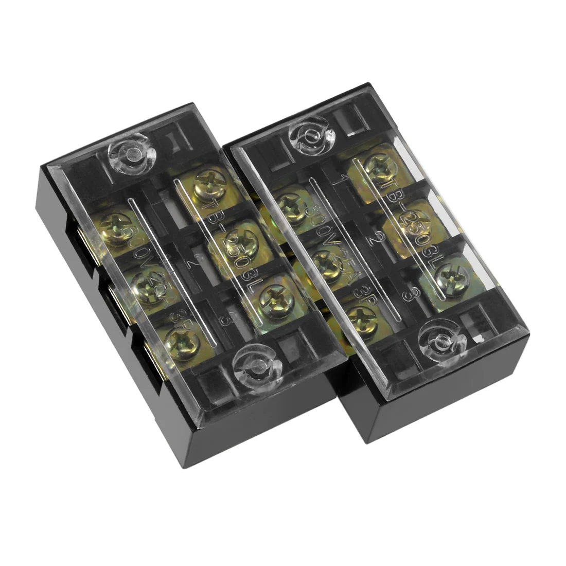 2 Pcs Dual Rows 3 Positions 600V 25A Cable Barrier Block Terminal Strip TB-2503L