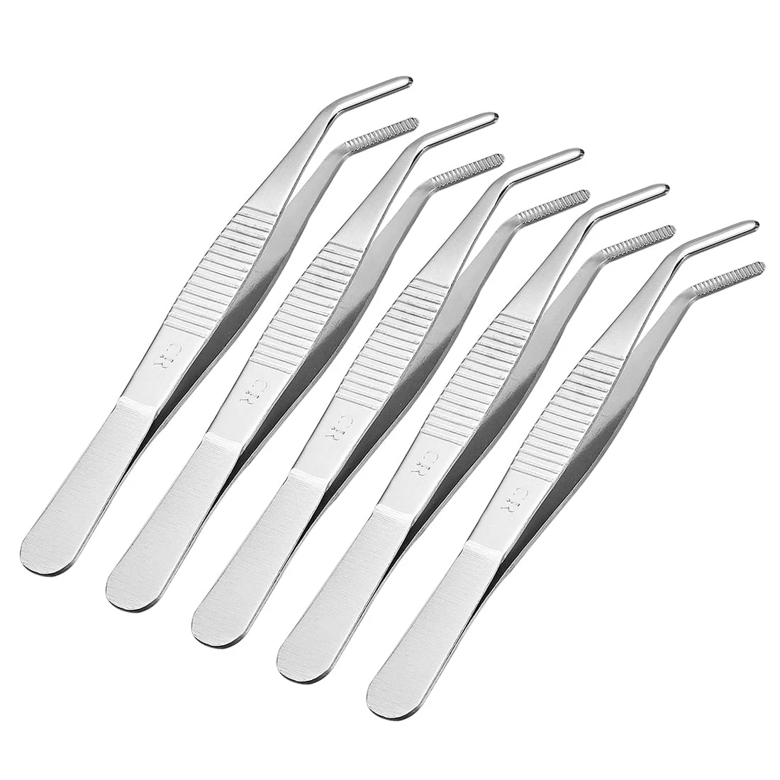 5 Pcs 5.5-Inch Stainless Steel Tweezers with Curved Serrated Tip