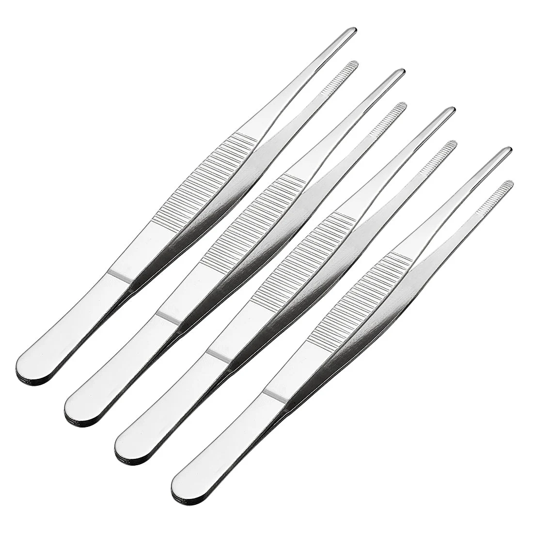 4 Pcs 6.3-Inch Stainless Steel Straight Blunt Tweezers Serrated Tip