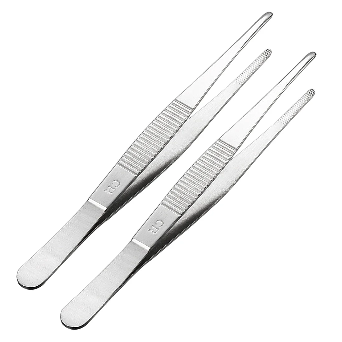 2 Pcs 5.5-Inch Stainless Steel Straight Blunt Tweezers with Serrated Tip Polish