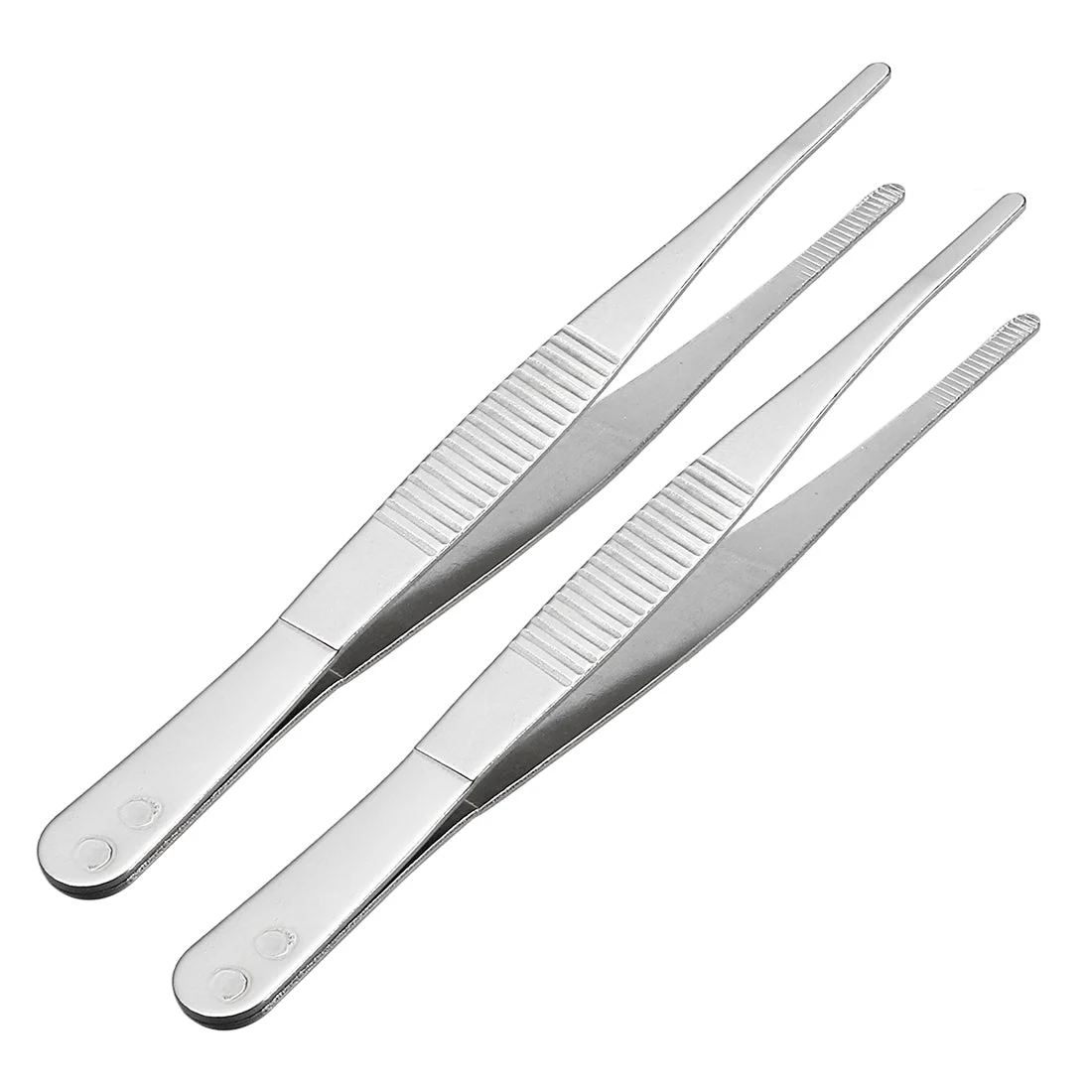 2 Pcs Stainless Steel Straight Blunt Tweezers Serrated Tip, 5 Inch