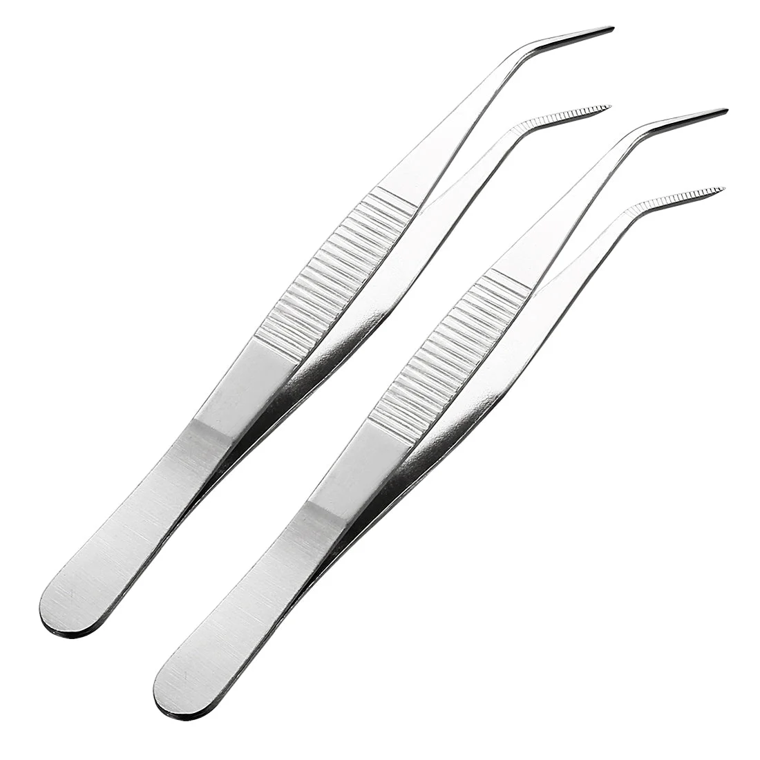 2 Pcs 5.5-Inch Stainless Steel Tweezers with Curved Pointed Serrated Tip