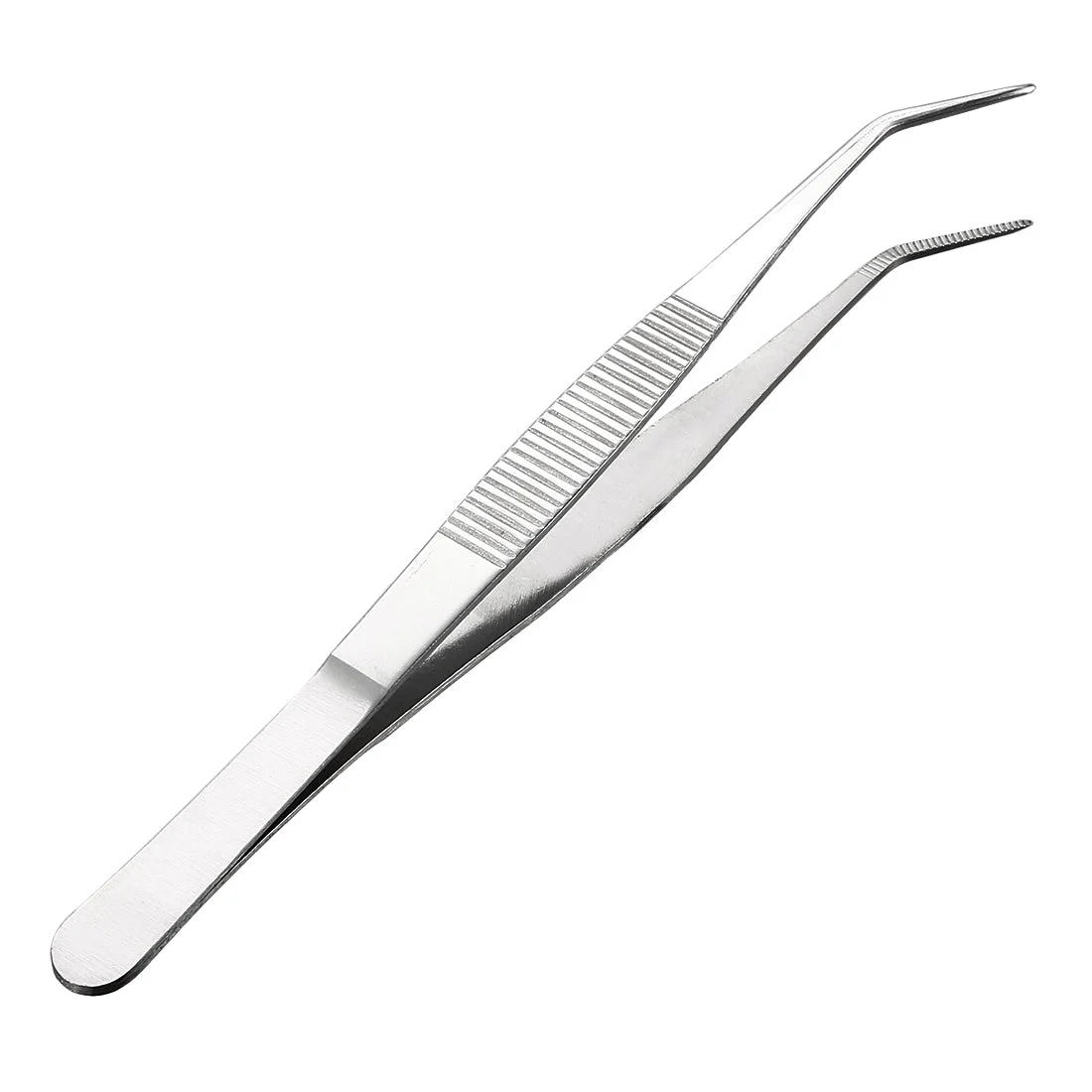 6.9-Inch Stainless Steel Tweezers with Curved Pointed Serrated Tip