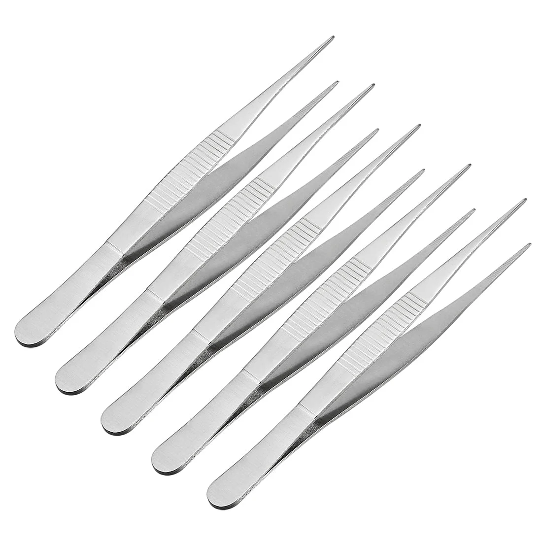 5 Inch Stainless Steel Straight Pointed Tweezers with Serrated Tip 5Pcs