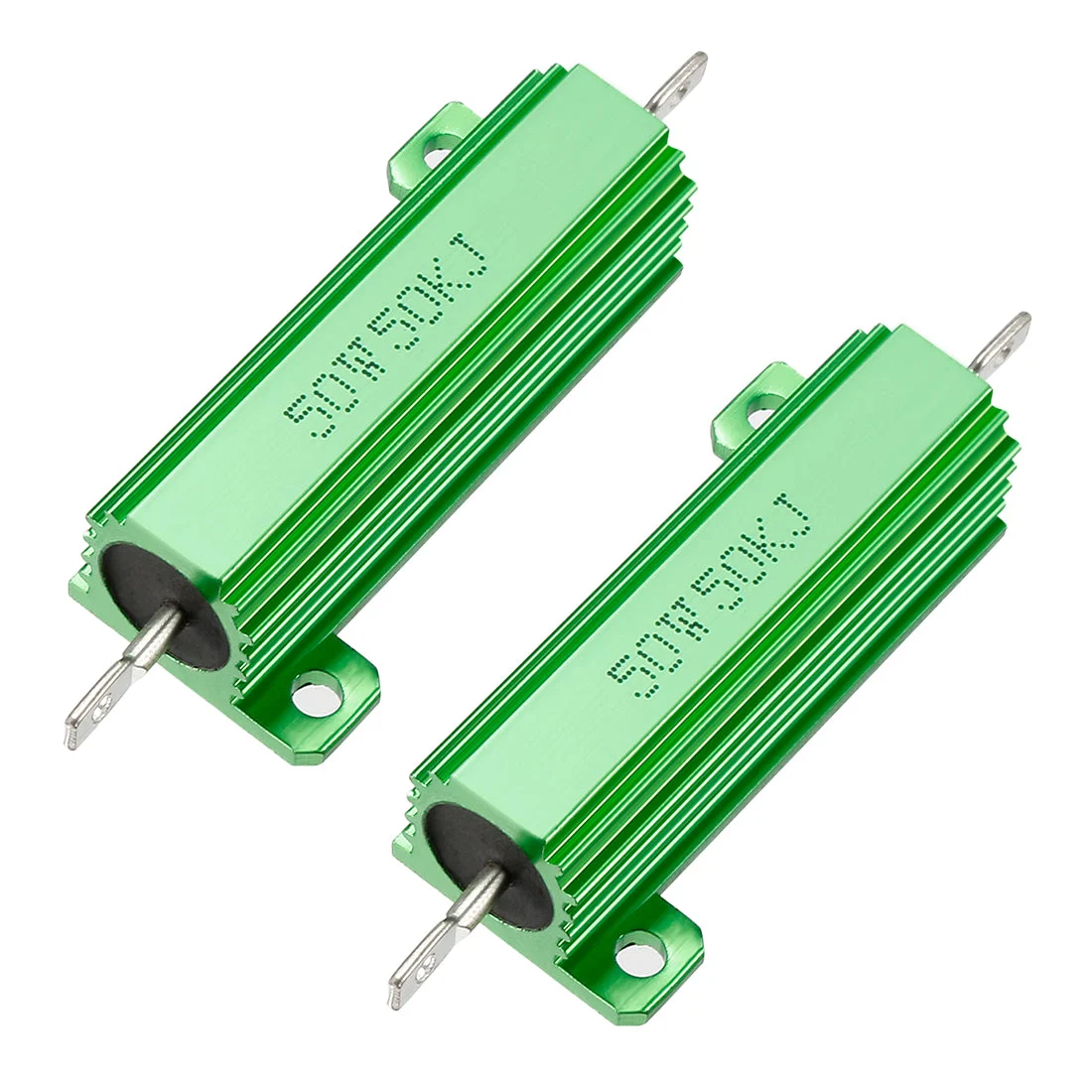 50W 50k Ohm Chassis Mount, Aluminium Housing Wirewound Power Resistor Green 2Pc