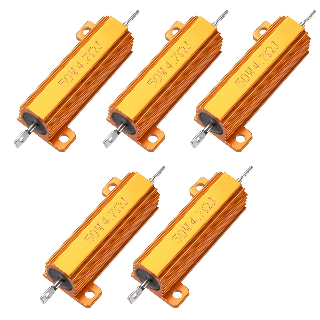 50W 4.7 Ohm 5% Aluminum Housing Resistor Screw Chassis Mounted Aluminum Case Wirewound Resistor Load Resistors Gold Tone 5pcs