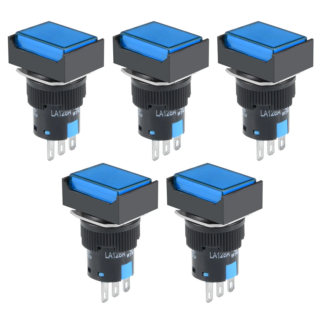 5Pcs 16mm Latching Push Button Switch Blue Rectangular Button SPDT 1 NO 1 NC
