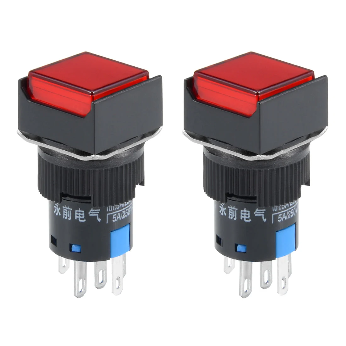 2Pcs 16mm Latching Push Button Switch Red LED Light Square Button SPST 1 NO 1 NC Light 12V