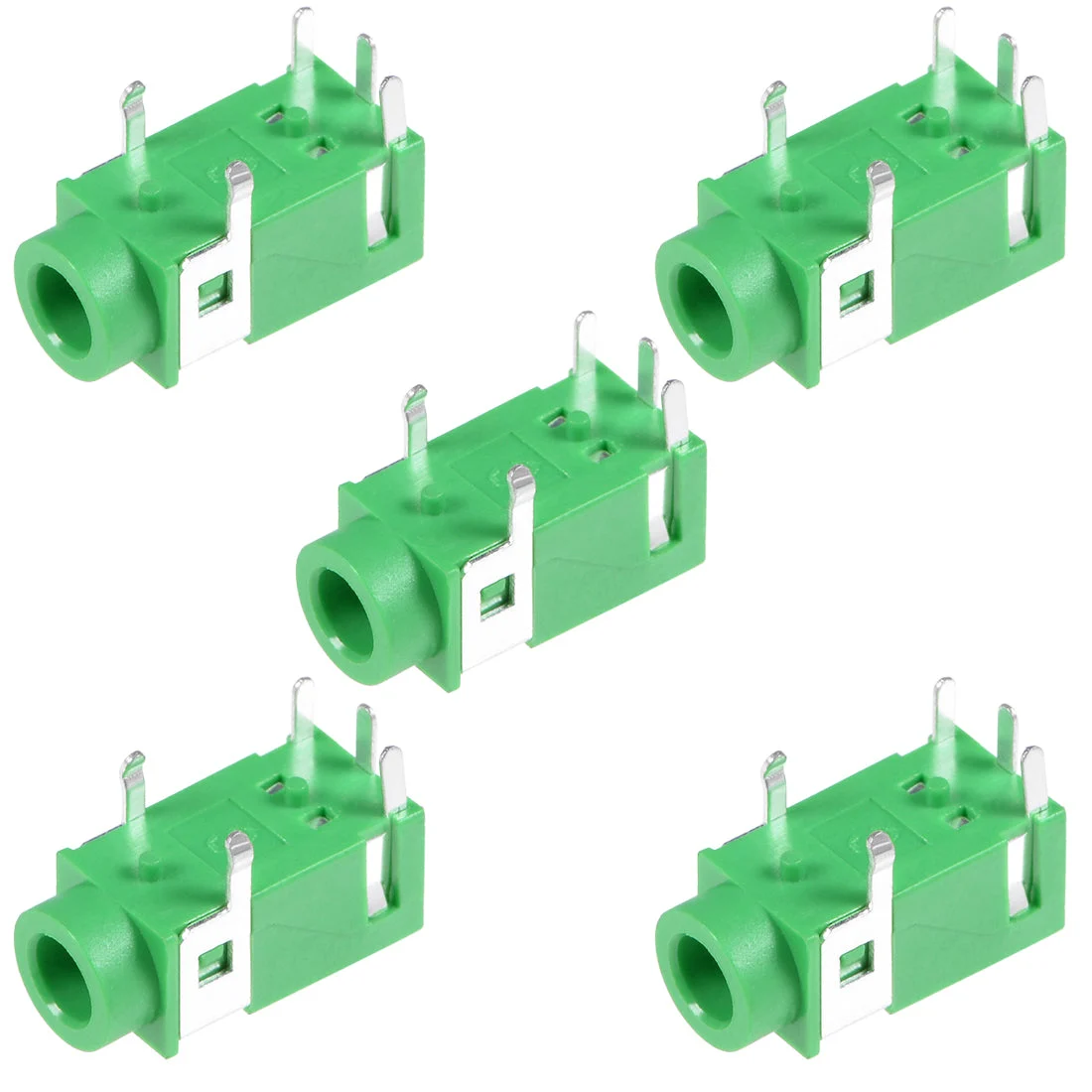 5Pcs PCB Mount 3.5mm 5 Pin Socket Headphone Stereo Jack Audio Video Connector Green PJ322