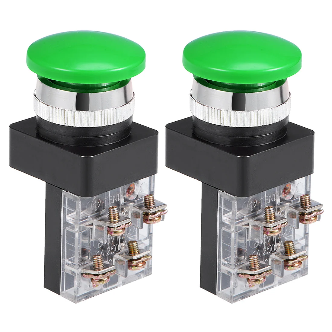 2pcs 25mm Mounting Hole Momentary Push Button Switch Green DPST