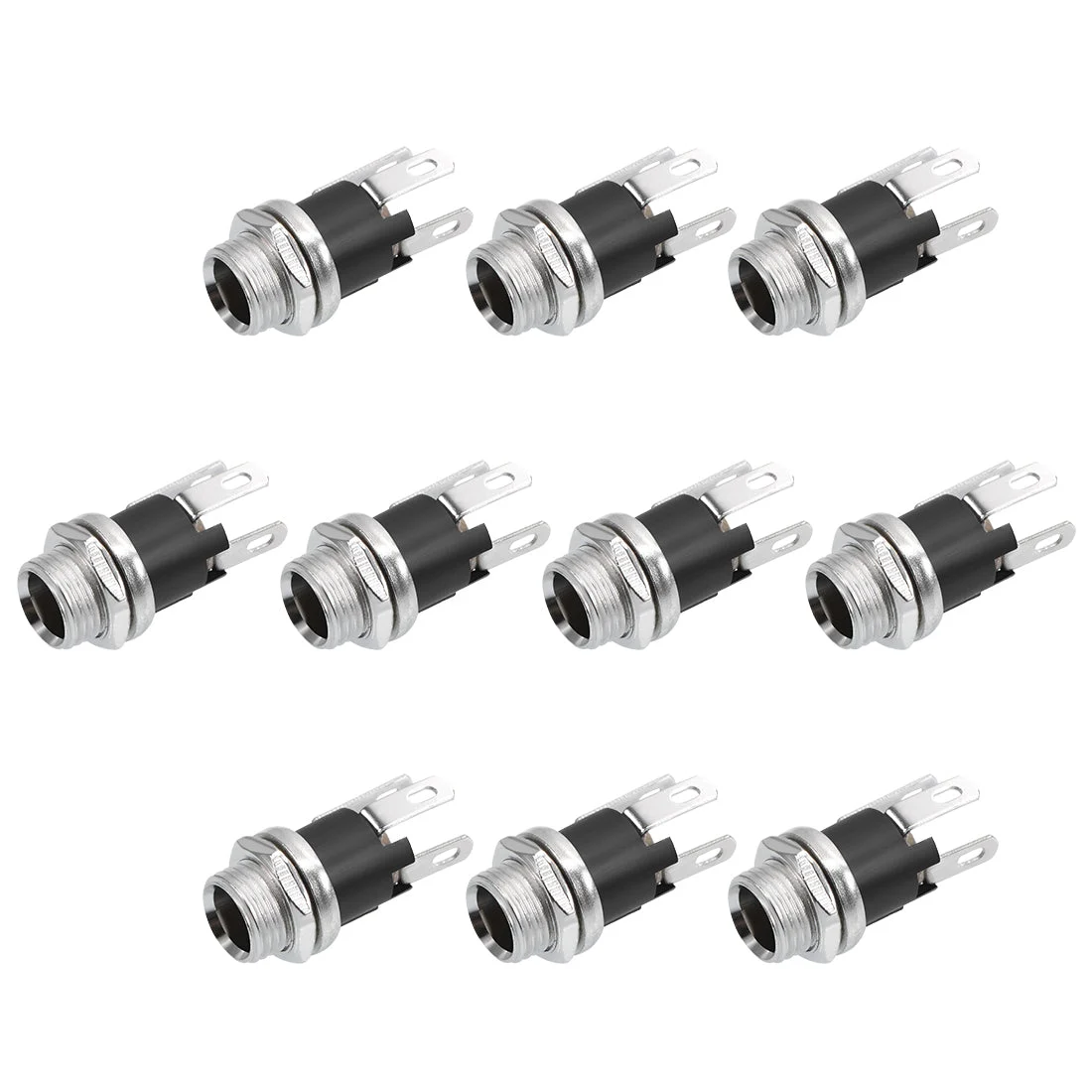 10Pcs PCB Mount DC Connector Audio Video Socket 3 Pin Female 5.5mm x 2.1mm Black