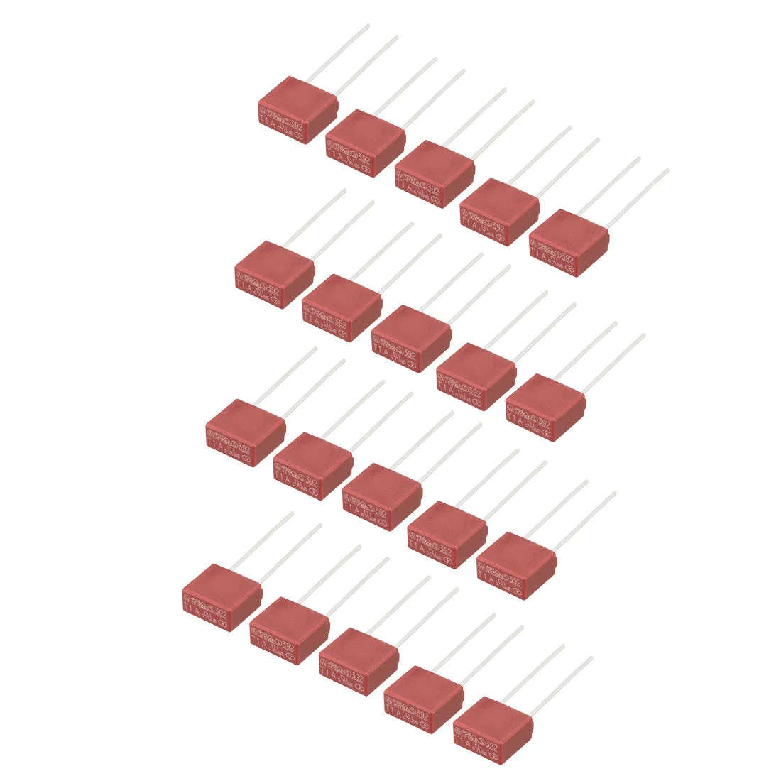 Uxcell 20Pcs DIP Mounted Miniature Square Slow Blow Micro Fuse T1A 1A 250V Red
