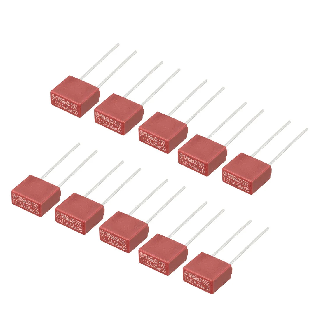 Uxcell 10Pcs DIP Mounted Miniature Square Slow Blow Micro Fuse T3.15A 3.15A 250V Red