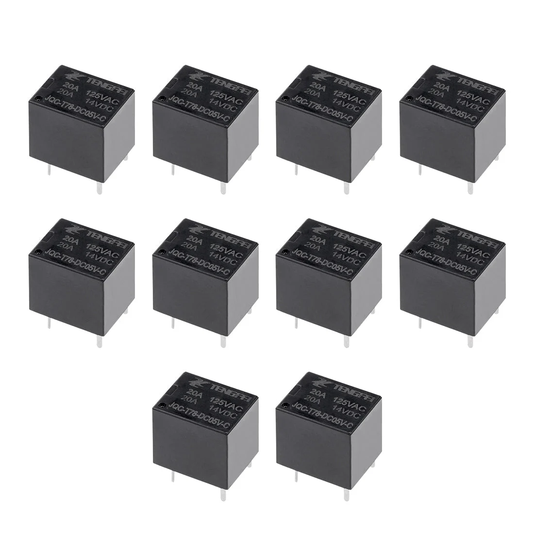 10 Pcs JQC-T78-DC05V-C DC 5V Coil SPDT 5 Pin PCB Electromagnetic Power Relay Black