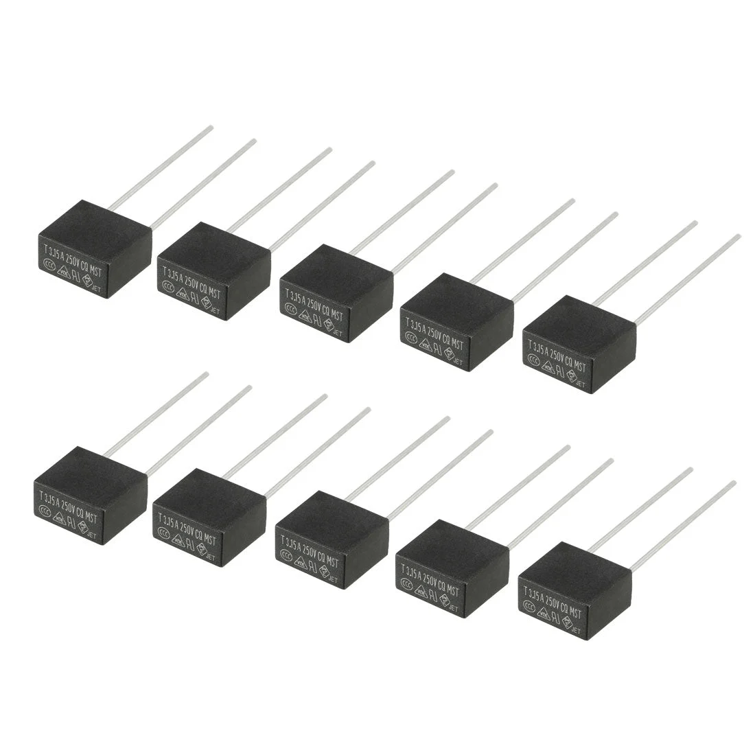 Uxcell 10Pcs DIP Mounted Miniature Square Slow Blow Micro Fuse T3.15A 3.15A 250V Black