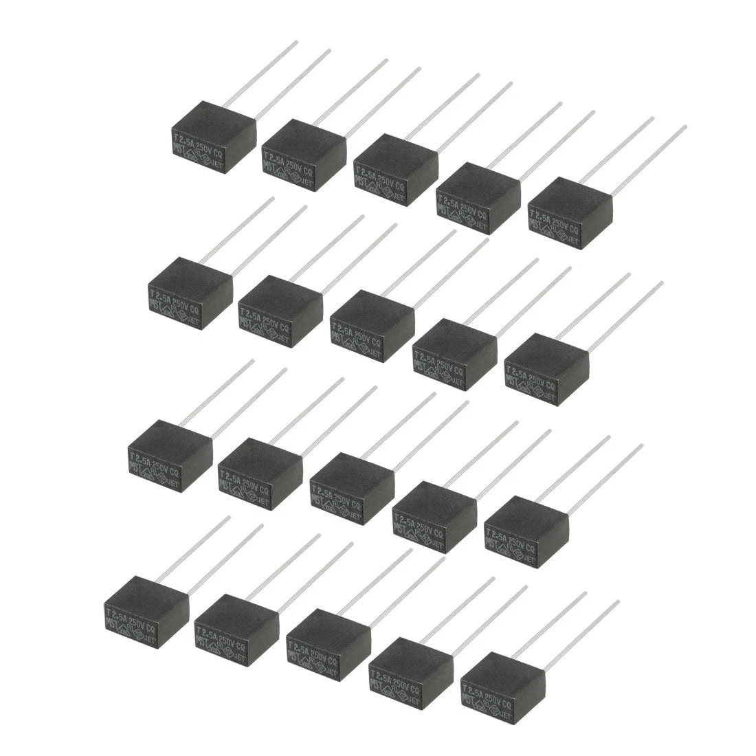 Uxcell 20Pcs DIP Mounted Miniature Square Slow Blow Micro Fuse T2.5A 2.5A 250V Black