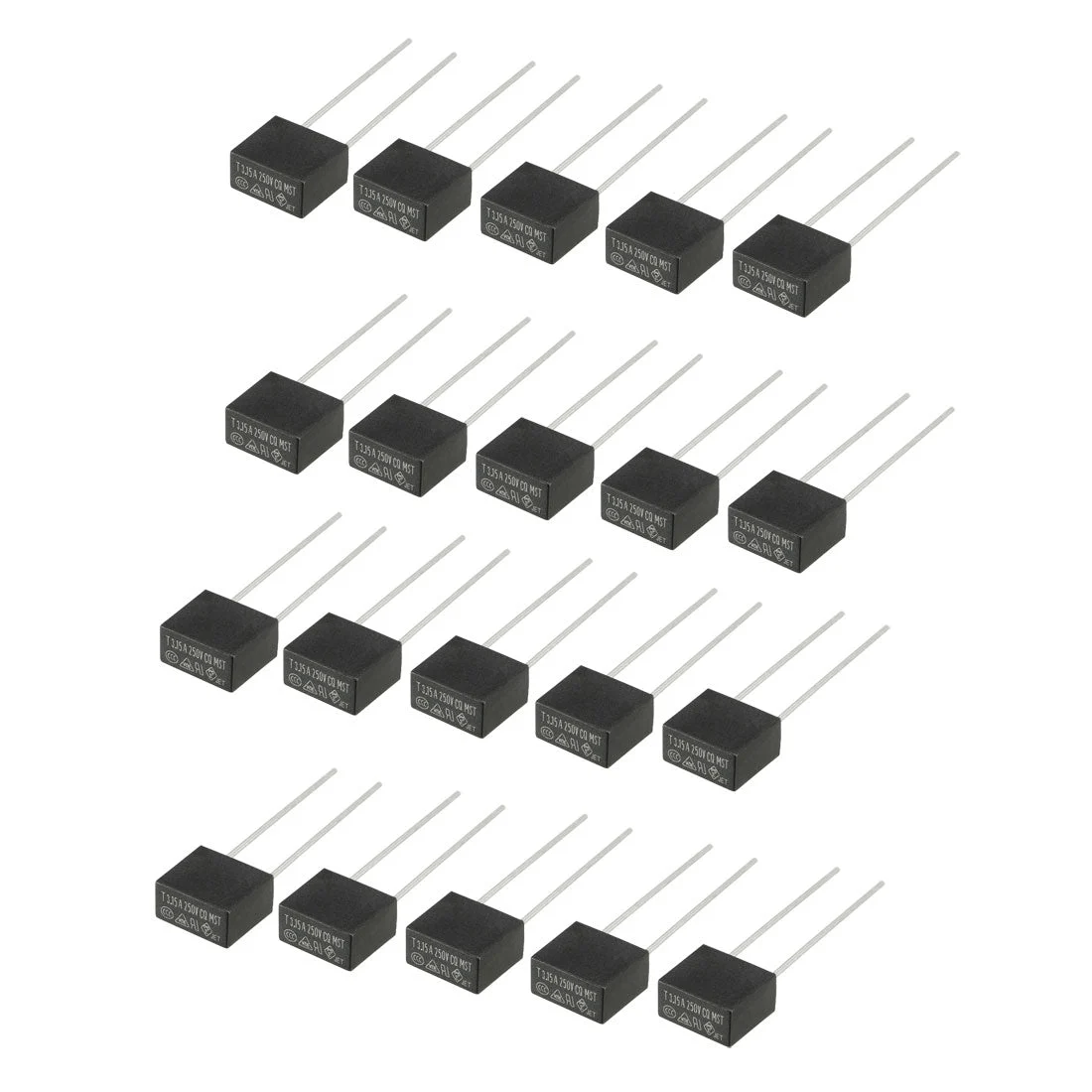 Uxcell 20Pcs DIP Mounted Miniature Square Slow Blow Micro Fuse T3.15A 3.15A 250V Black for Electronic Parts PCB LCD Repair Replacement