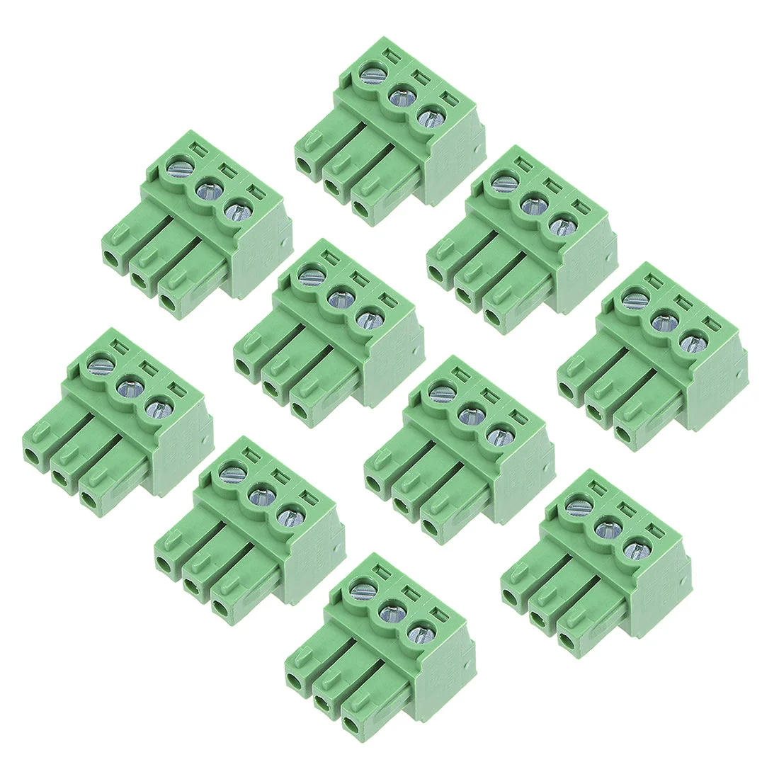 10Pcs AC300V 8A 3.81mm Pitch 3P Flat Angle Needle Seat Insert-In PCB Terminal Block Connector green