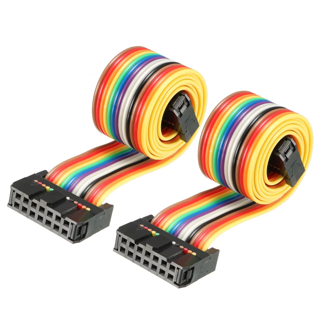 IDC Rainbow Wire Flat Ribbon Cable 14 Pins 43cm Length 2.54mm Pitch 2pcs Type-A