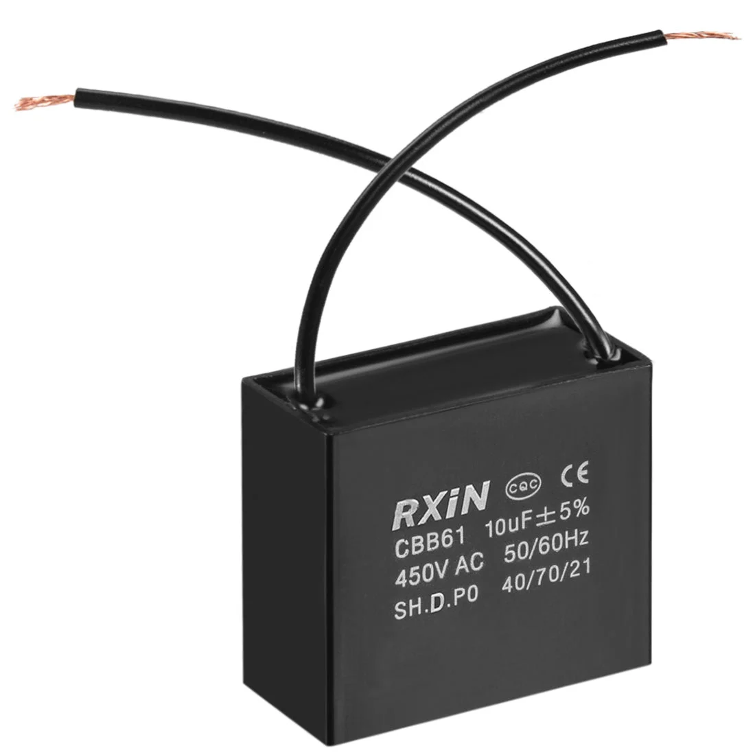 CBB61 Run Capacitor 450V AC 10uF 2 Cable Metallized Polypropylene Film Capacitors for Ceiling Fan