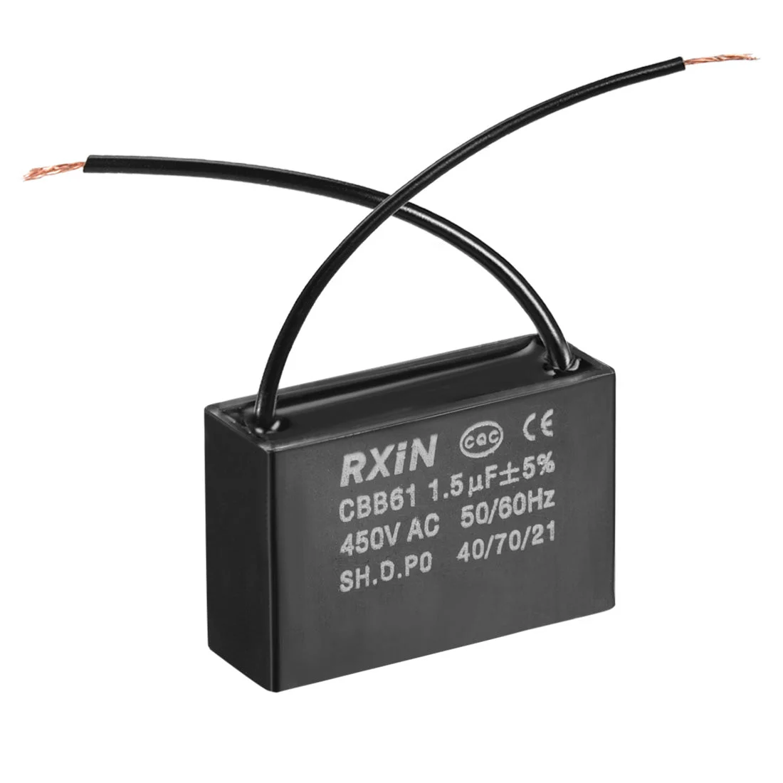 CBB61 Run Capacitor 450V AC 1.5uF 2 Wires Metallized Polypropylene Film Capacitors for Ceiling Fan 1pcs