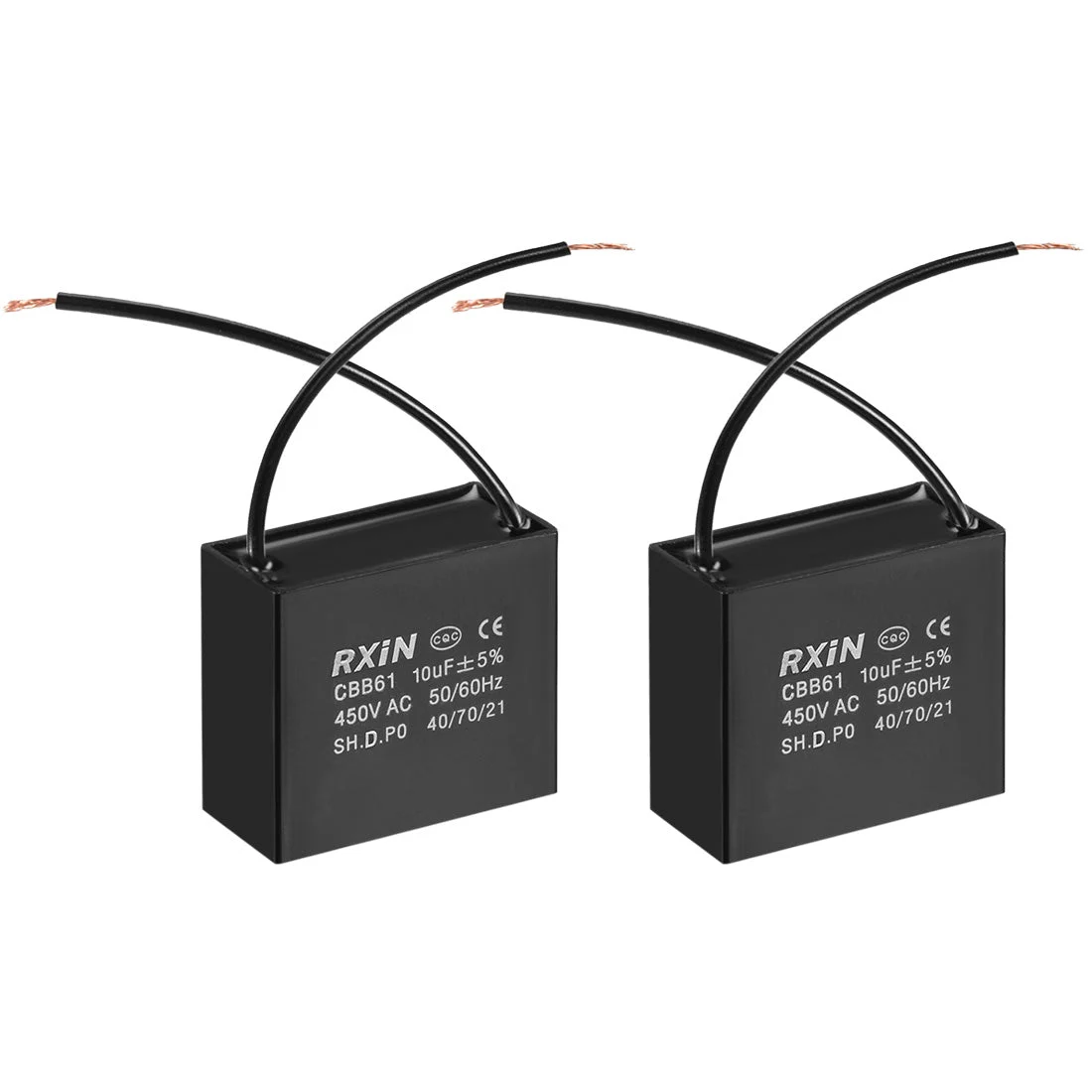 CBB61 Run Capacitor 450V AC 10uF 2 Wires Metallized Polypropylene Film Capacitors for Ceiling Fan 2pcs